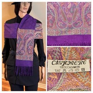 100% Cashmere Paisley & Purple Wrap Scarf